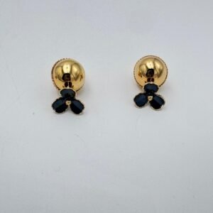 Gold Drop Earring With Black Floral Accents